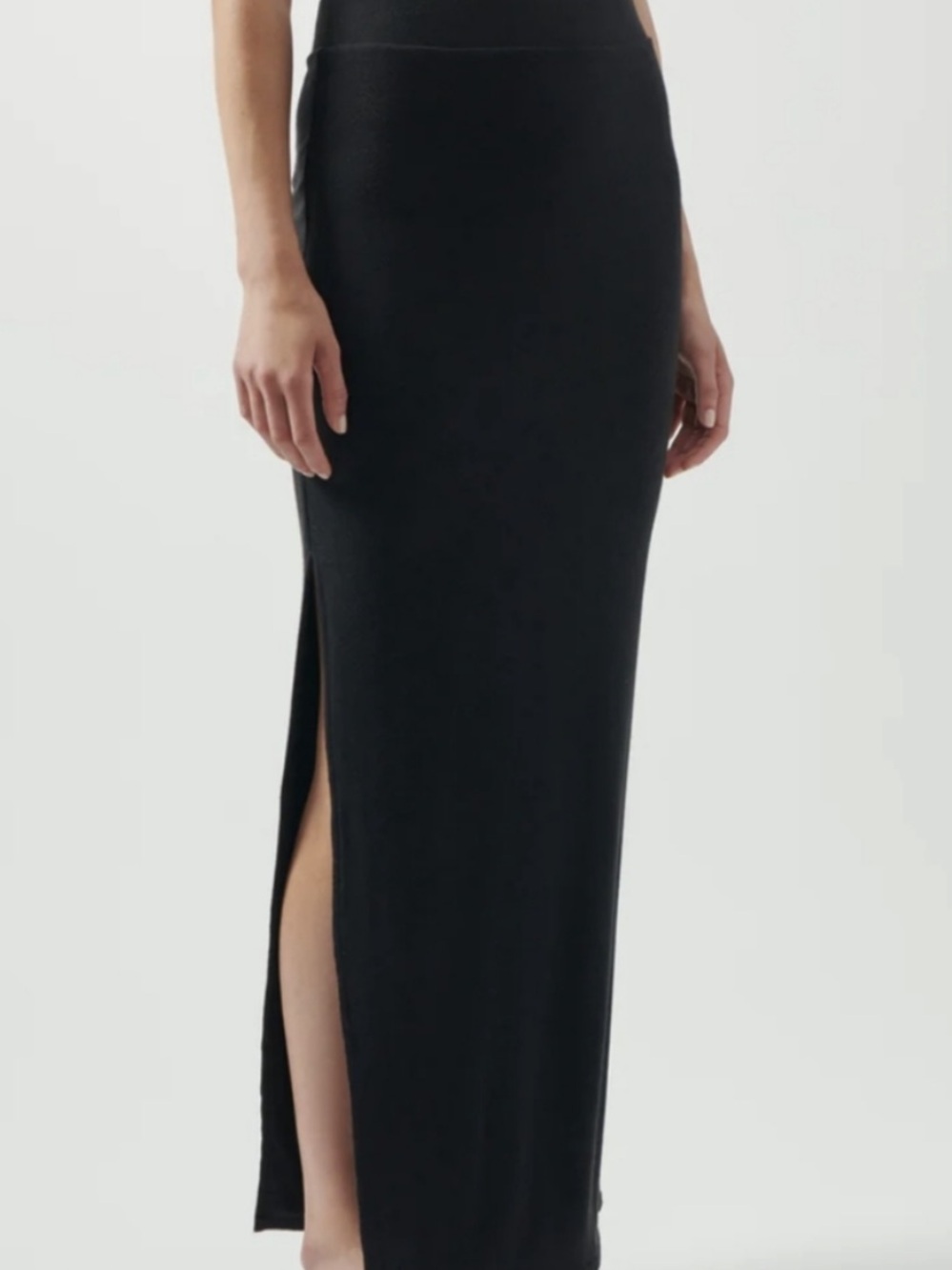 ATM Anthony‎ Thomas Mellilo Modal Ribbed Side Slit Maxi Skirt Black